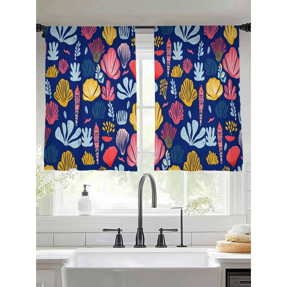 Blue Coastal Sheer Curtains for Living Room Bedroom Watercolor Summer Ocean Seashells Conch Sheer Curtains 54 Inch Long 2 Panels Set Light Filtering Curtain Window Treatments Drapes for Dining Room