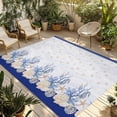 thumbnail image 1 of Blue Coastal Shell Outdoor Rug 5x7 Ft - Reversible Patio Rug Outdoor Camping Rugs, Nautical Starfish Seahorse Conch Washable Indoor Outdoor Area Rugs, Non-Slip Outdoor Carpet Runner for Deck/Porch, 1 of 8