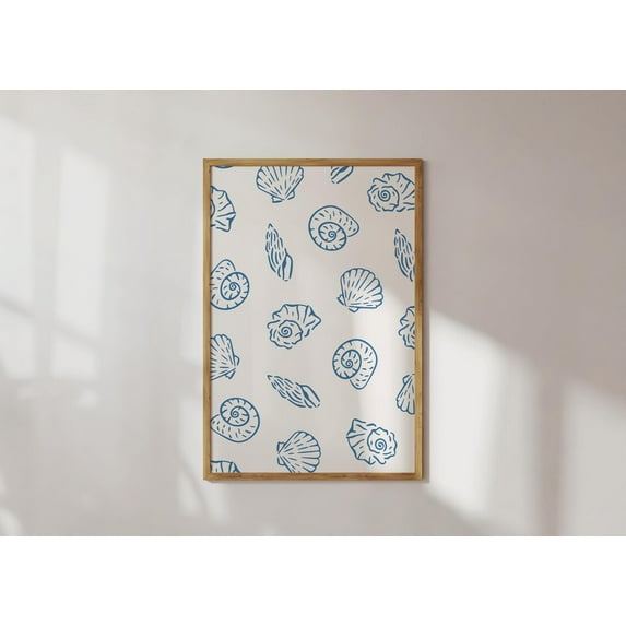 Blue Coastal Shell Pattern Printable Wall Art Prints Summer Summer Aesthetic Print Coastal Decor Trendy Decor Bedroom Decor Poster Decor, Unframed Canvas Size 12x18 F03.1.22l494