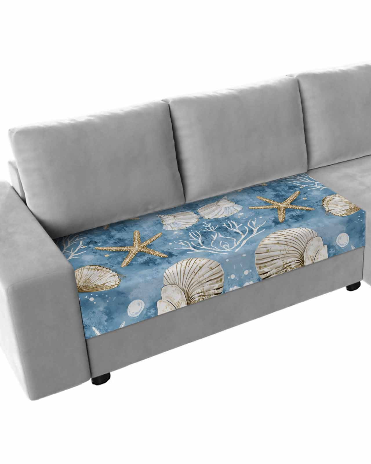 Blue Coastal Sofa Couch Cushion Covers Washable, Removable Stretchable ...