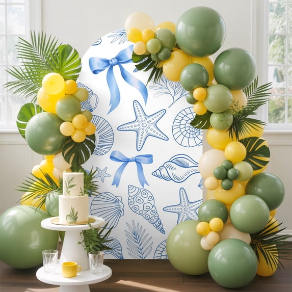 Blue Coastal Starfish Arch Backdrop Cover, 4FT, Seashells Coral Ribbon ...