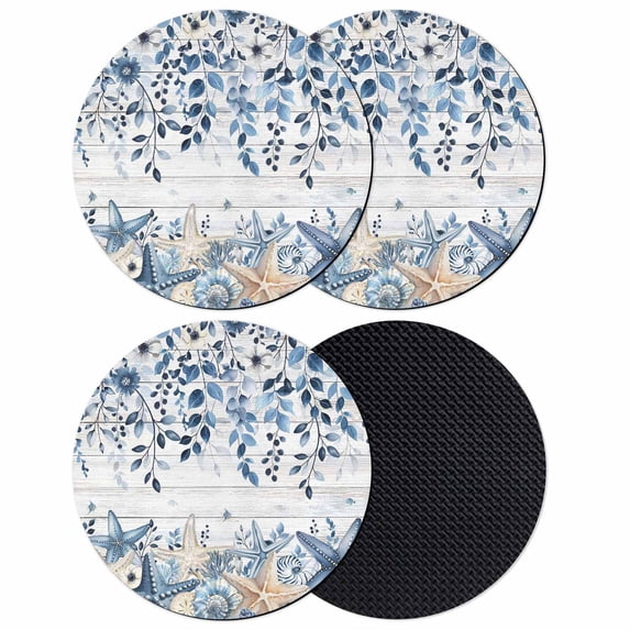Blue Coastal Starfish Coasters Set of 4, Absorbent Coasters for Drinks, Beach Nautical Shell Eucalyptus Wooden Coaster for Desk Coffee Table Protection, Home Decor House Warming Gifts 4"