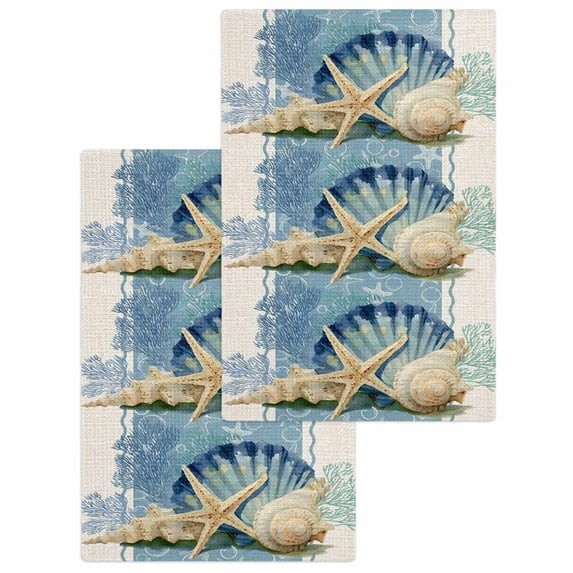 Blue Coastal Starfish Kitchen Dish Towels for Drying Dishes Set of 2, Vintage Beige Nautical Coral Summer Waffle Weave Microfiber Hand Tea Bathroom Towels Quick Dry & Absorbent Towel 15.7x23.6