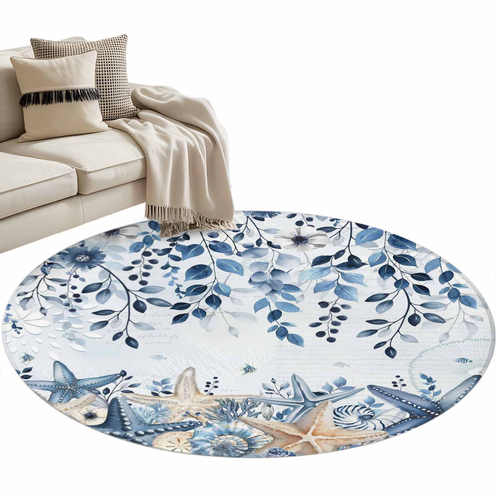 Blue Coastal Starfish Large Area Rugs for Bedroom Living Room, Soft Non ...