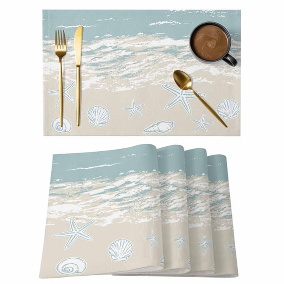 Blue Coastal Starfish Placemats Set of 12, Summer Beach Ocean Abstract Art Placemats for Dining Table, Place Mats for Kitchen Tabletop, Waterproof Wipeable Dining Table Mats Set