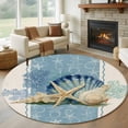 thumbnail image 1 of Blue Coastal Starfish Round Area Rug 8Ft Washable Large Circle Rugs for Living Room Dorm, Vintage Beige Nautical Coral Summer Non-Slip Carpet Floor Mats Indoor Outdoor Carpet Runner Home Decor, 1 of 8