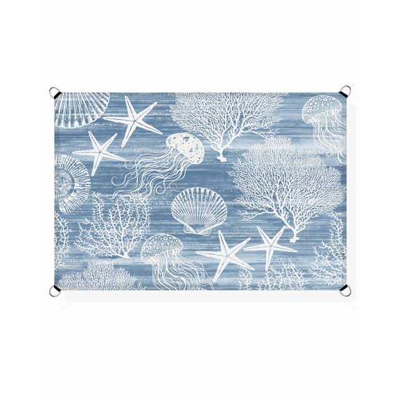Blue Coastal Sun Shade Sail 6.5'X10' Nautical Starfish Jellyfish Coral Summer UV Block Outdoor Sail Shades Breathable Waterproof Rectangular Sunshade for Patio Garden Pool Pergola Porch
