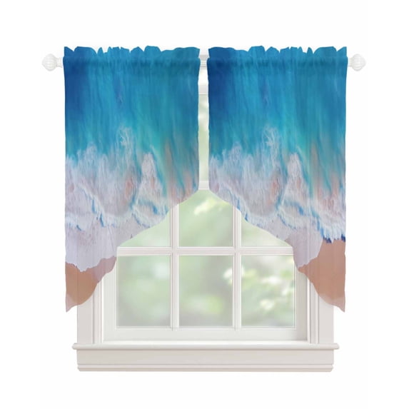 Blue Coastal Swag Valances for Windows, Summer Beach Seaside Ocean Nautical Rod Pocket Sheer Valances for Small Windows, Swag Toppers Light Filtering for Kitchen Living Room 2 Panels 36''x36''