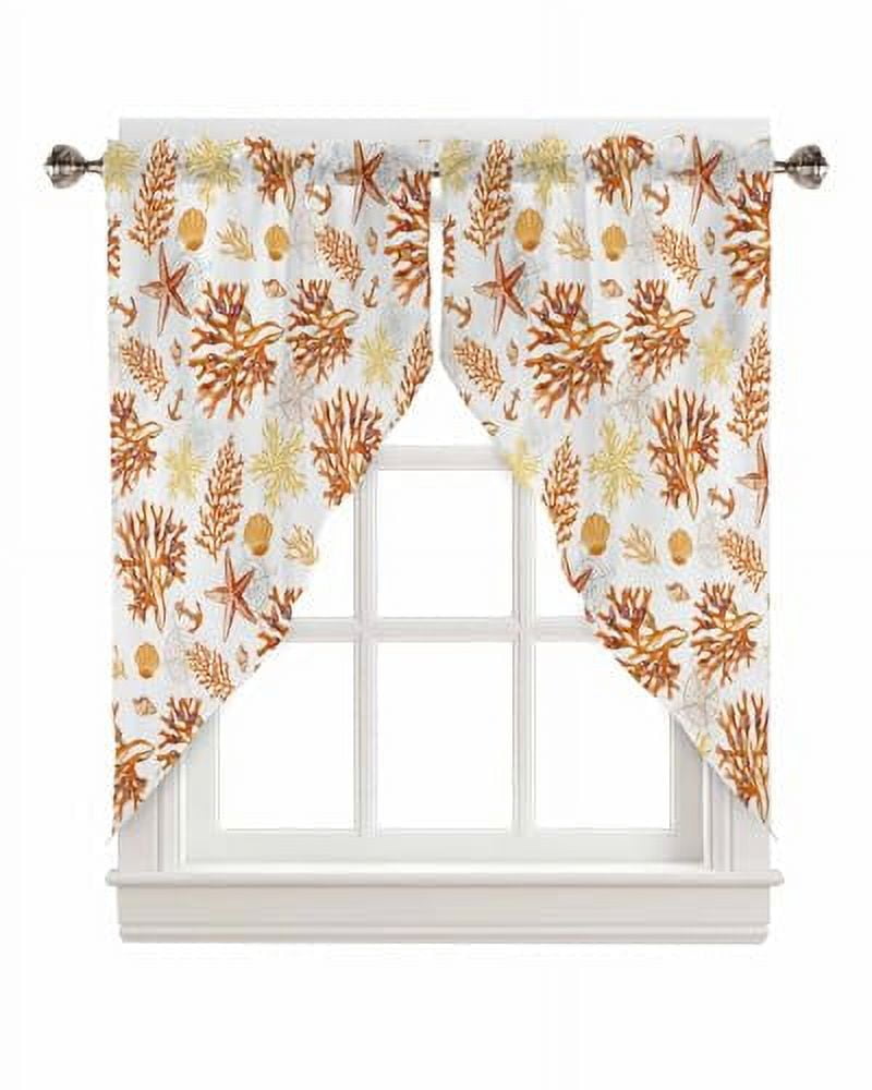 Blue Coastal Swag Valances for Windows 2 Pack Beach Coral Kitchen