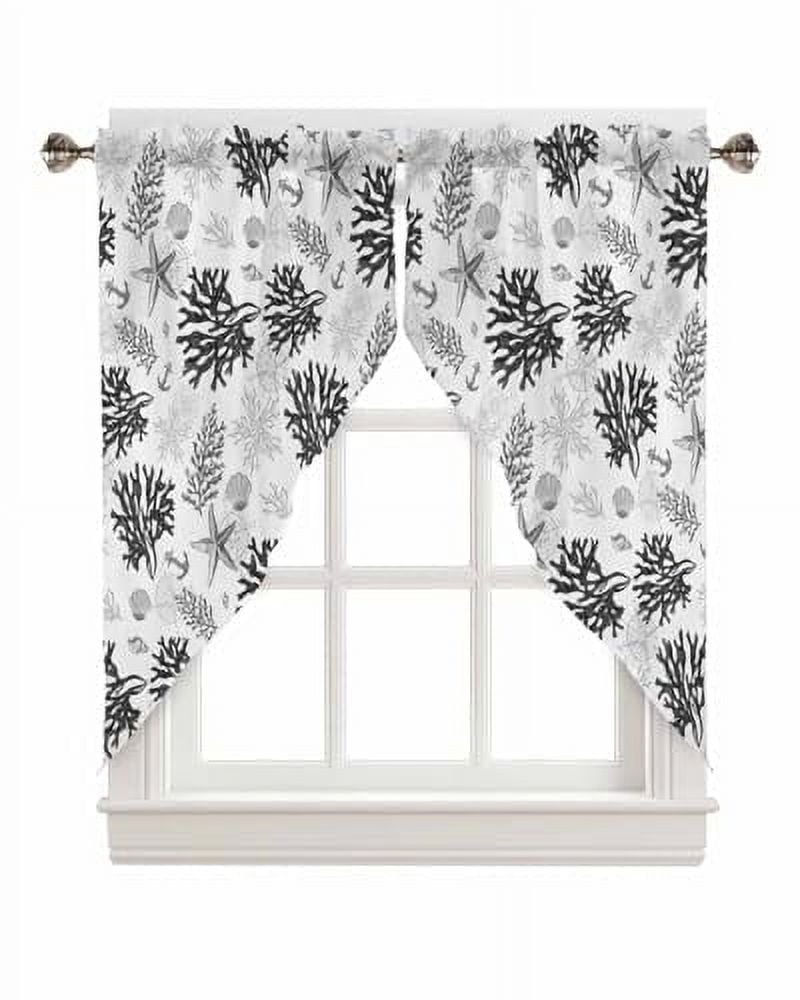 Blue Coastal Swag Valances for Windows 2 Pack Beach Coral Kitchen