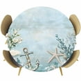 thumbnail image 1 of Blue Coastal Table Cloth, Round Fitted Tablecloths with Elastic Edge, Beach Nautical Anchor Starfish Botanical Wipeable Waterproof Table Cover for Kitchen Wedding 45-54 Inches, 1 of 4