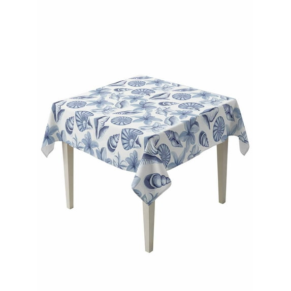 Blue Coastal Table Cloth, Shell Floral Ocean Retro Waterproof Tablecloth for Square Tables, Reusable Washable Fabric Table Cover for Restaurant Kitchen Dining Tables 60"x60"