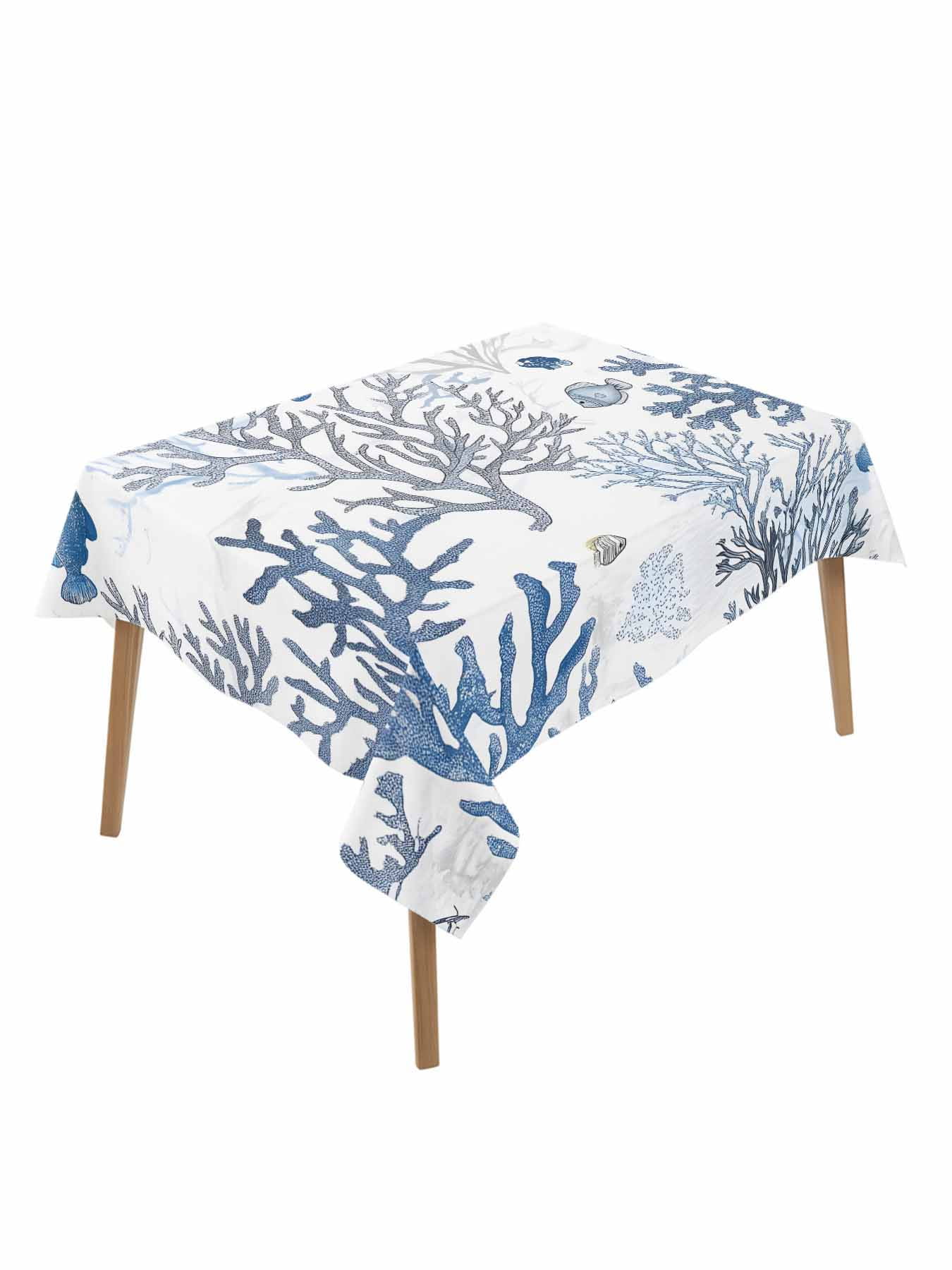 Blue Coastal Table Cloth, Summer Nautical Ocean Beach Coral Fish ...