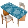 thumbnail image 1 of Blue Coastal Table Cloths for 4 Foot Rectangle Tables, Starfish Coral Summer Beach Ocean Patio Waterproof Elastic Fitted Tablecloths, Washable Rectangular Table Cover for Camping, 1 of 8