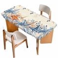 thumbnail image 1 of Blue Coastal Table Cloths for 4 Foot Rectangle Tables, Summer Beach Starfish Weeping Eucalyptus Retro Patio Waterproof Elastic Fitted Tablecloths, Washable Rectangular Table Cover for Camping, 1 of 8