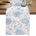 thumbnail image 1 of Blue Coastal Table Runner 72 Inches, Summer Beach Ocean Coral Sea Turtle Starfish Bed Runner Dresser Scarves Tabletop for Indoor Outdoor Parties/Ceremony/Banquet, 18" x 72", 1 of 9