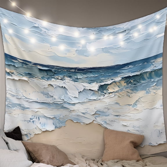 Blue Coastal Tapestry for Bedroom Wall Hanging Tapestry, Oil Painting Art Modern Abstract Ceiling Backdrop Tapestries Poster Blanket Wall Decor for Teens Room Living Room Dorm 39" x 59"