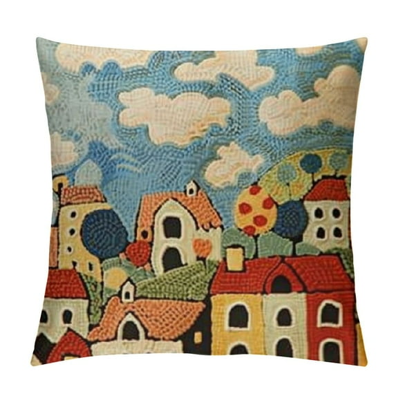 Blue Coastal Throw Pillow Cover | Karla Gerard Seaside Cat Pillow | Folklore Pillowcase | Nautical Chair Cushion | Flower Couch Pillow | Hand Embroidered Cushions Wool