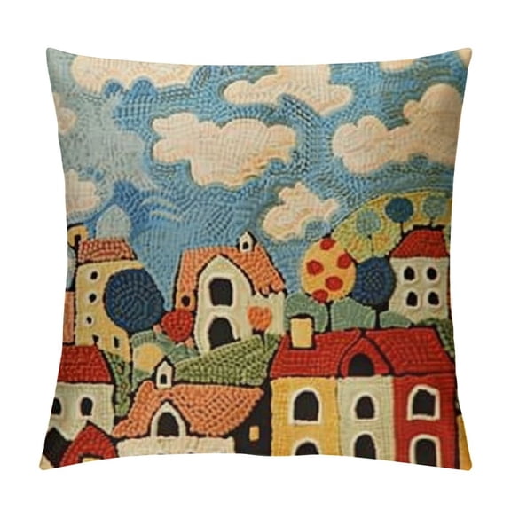Blue Coastal Throw Pillow Cover | Karla Gerard Seaside Cat Pillow | Folklore Pillowcase | Nautical Chair Cushion | Flower Couch Pillow | Hand Embroidered Cushions Wool