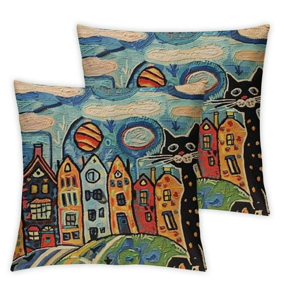 Blue Coastal Throw Pillow Cover | Karla Gerard Seaside Cat Pillow | Folklore Pillowcase | Nautical Chair Cushion | Flower Couch Pillow | Hand Embroidered Cushions Wool