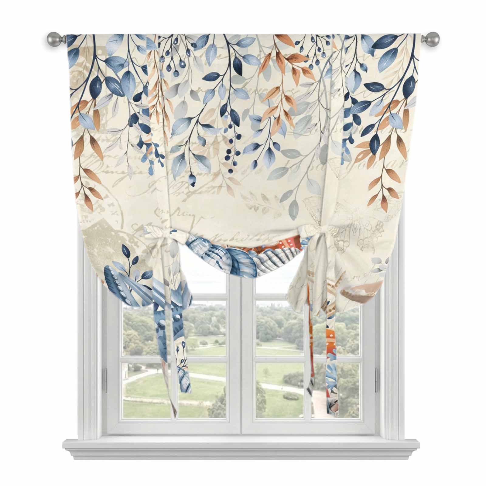 Blue Coastal Tie Up Curtains For Windows Balloon Window Shades Summer 