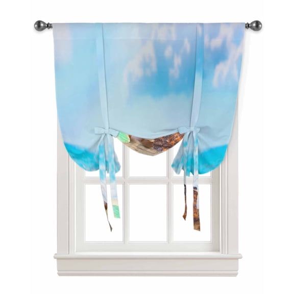 Blue Coastal Tie Up Curtains for Kitchen Bathroom Bedroom Windows 45 Inch Length, Nautical Seaside Shell Conch Starfish Balloon Drape Curtains Shade Rod Pocket Drapery Curtain Panel, 34"x45"