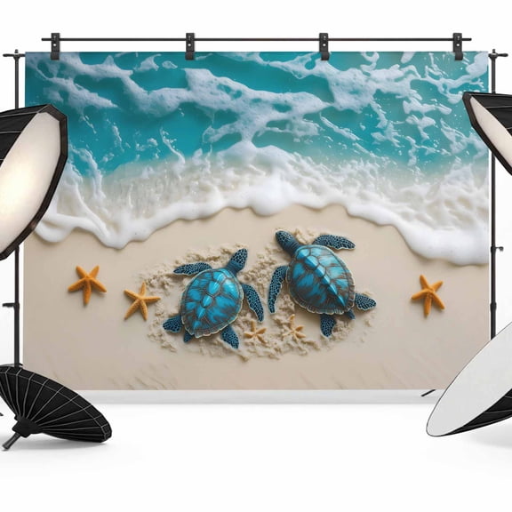 Blue Coastal Turtle Backdrop for Photoshoot,Photography Photo Studio Background Wall Backdrop,Nautical Beach Ocean Starfish Back Drop Banner Panel for Portraits Wedding Party Live Streaming 8x6Ft