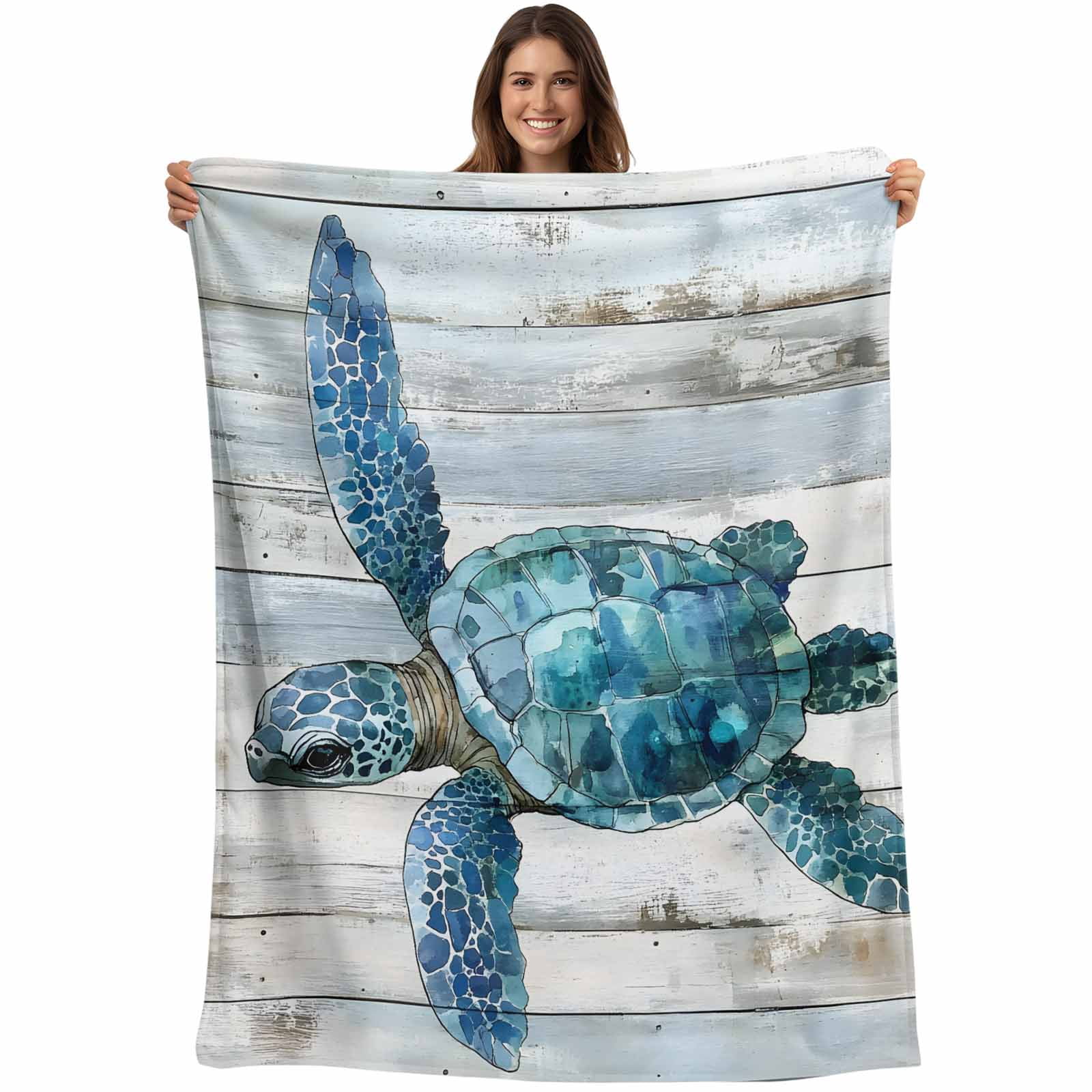 Blue Coastal Turtle Blanket Soft Cozy Warm Throw Blanket for Couch ...