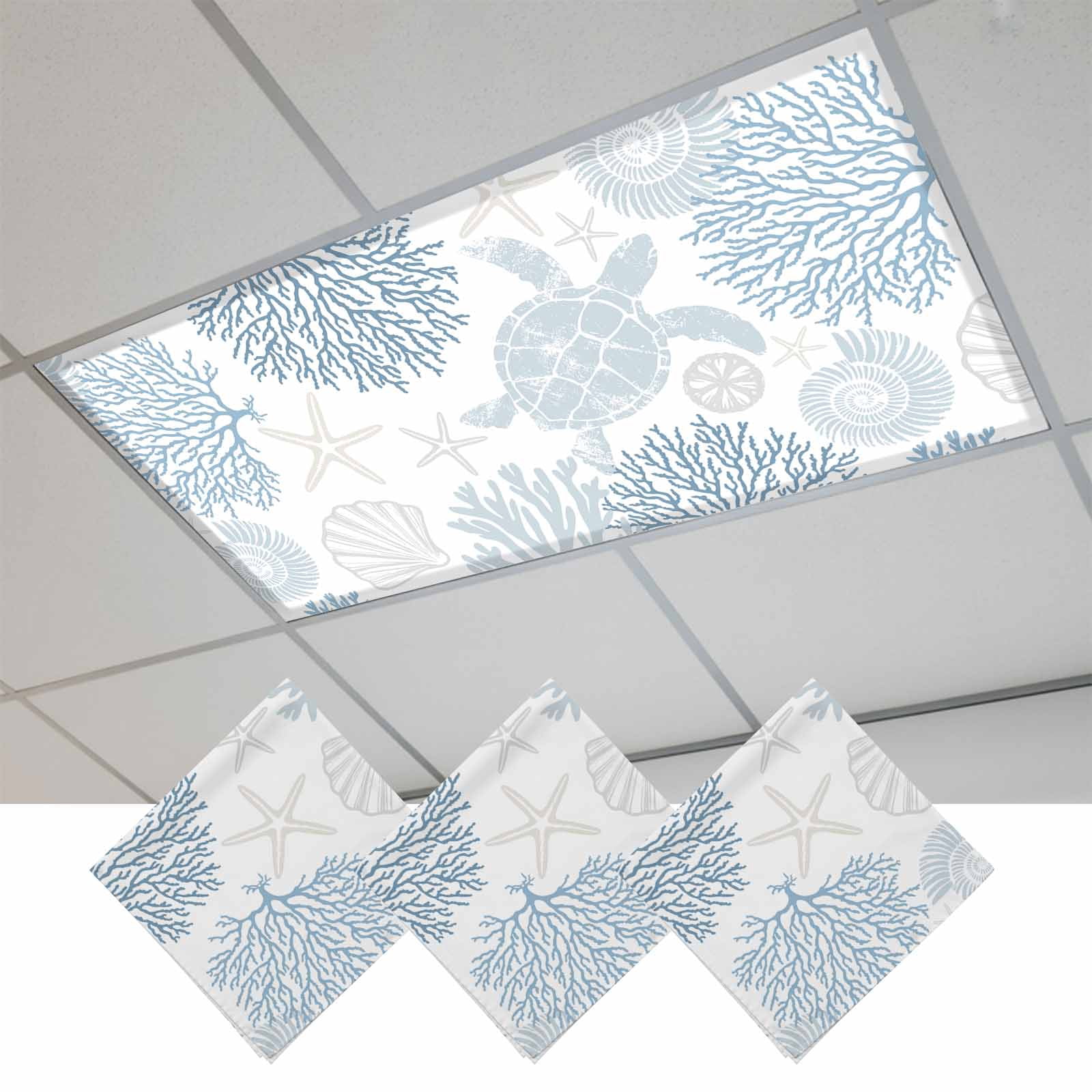 Curated visual reference: Gallery Detail: Blue Coastal Turtle Fluorescent Light Covers Ocean Coral Nautical
