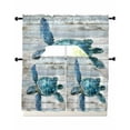 Blue Coastal Turtle Kitchen Curtains Sets 36 Inch Length with Valance