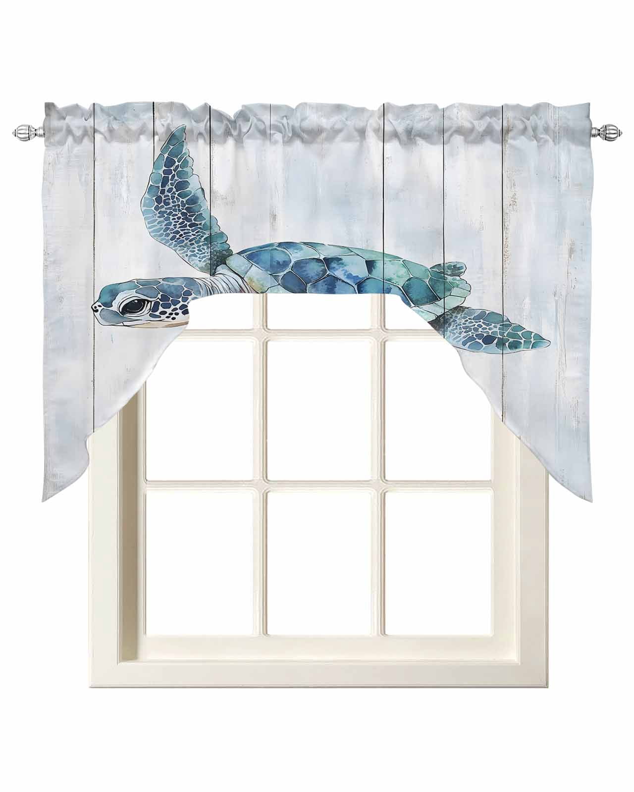 Blue Coastal Turtle Swag Valances for Windows, Small Curtains Drapes ...