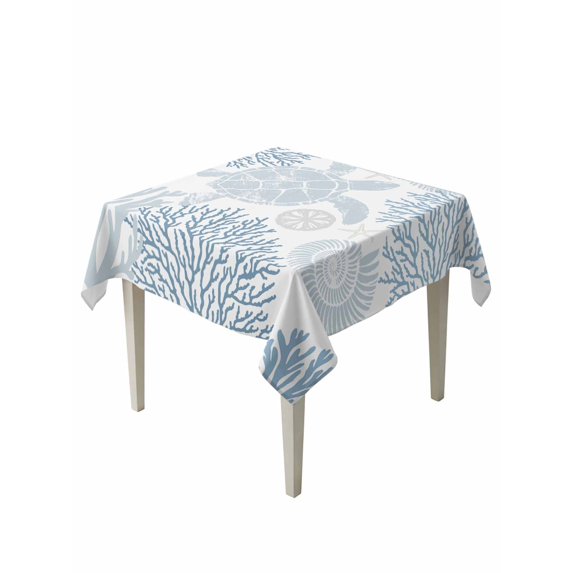 Blue Coastal Turtle Table Cloth, Ocean Coral Nautical Waterproof Tablecloth for Square Tables, Reusable Washable Fabric Table Cover for Restaurant Kitchen Dining Tables 54"x54"