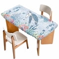 thumbnail image 1 of Blue Coastal Turtle Table Cloths for 3 Foot Rectangle Tables, Beach Nautical Ocean Coral Seahorse Patio Waterproof Elastic Fitted Tablecloths, Washable Rectangular Table Cover for Camping, 1 of 8