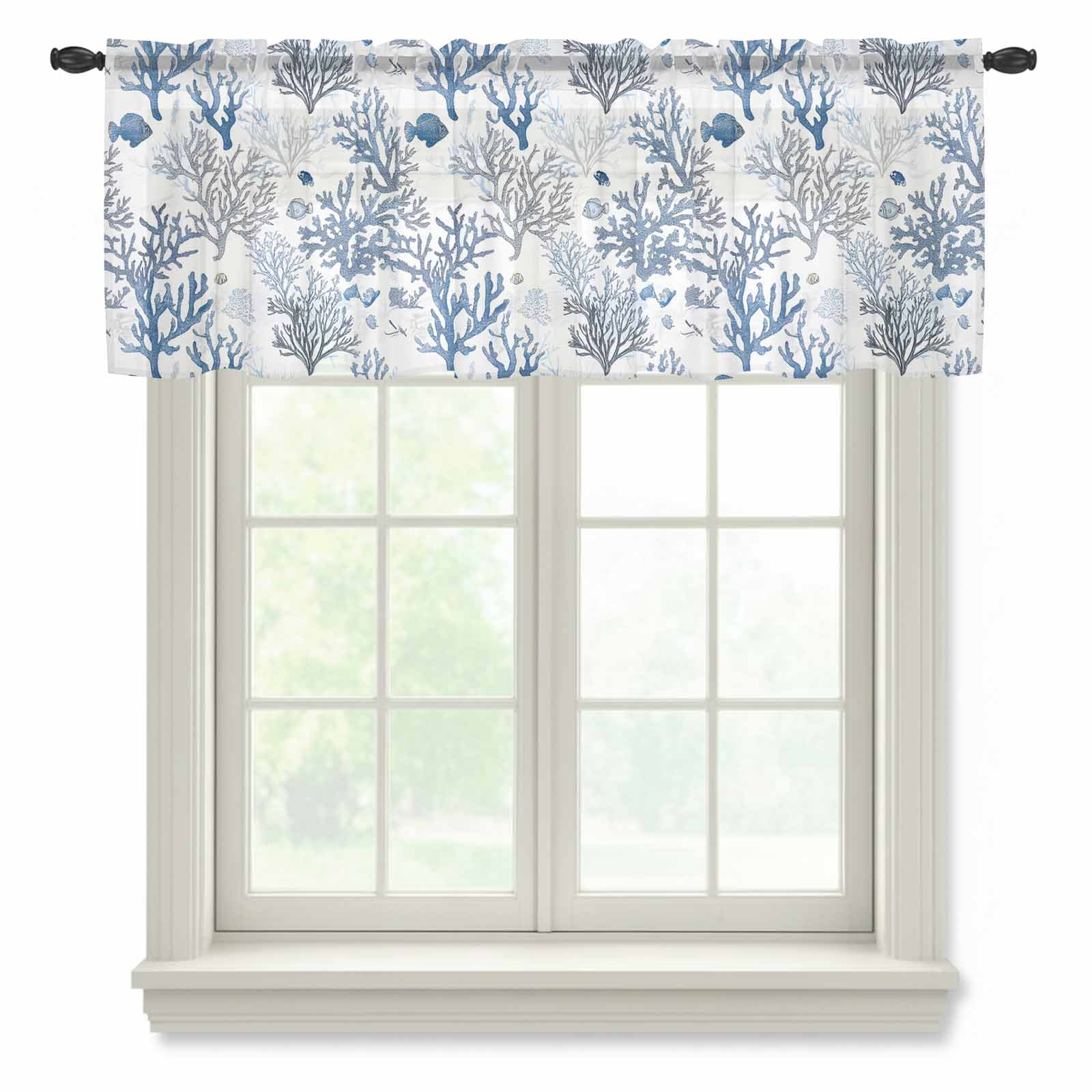 Blue Coastal Valance Curtains for Kitchen/Living Room/Bathroom/Bedroom ...