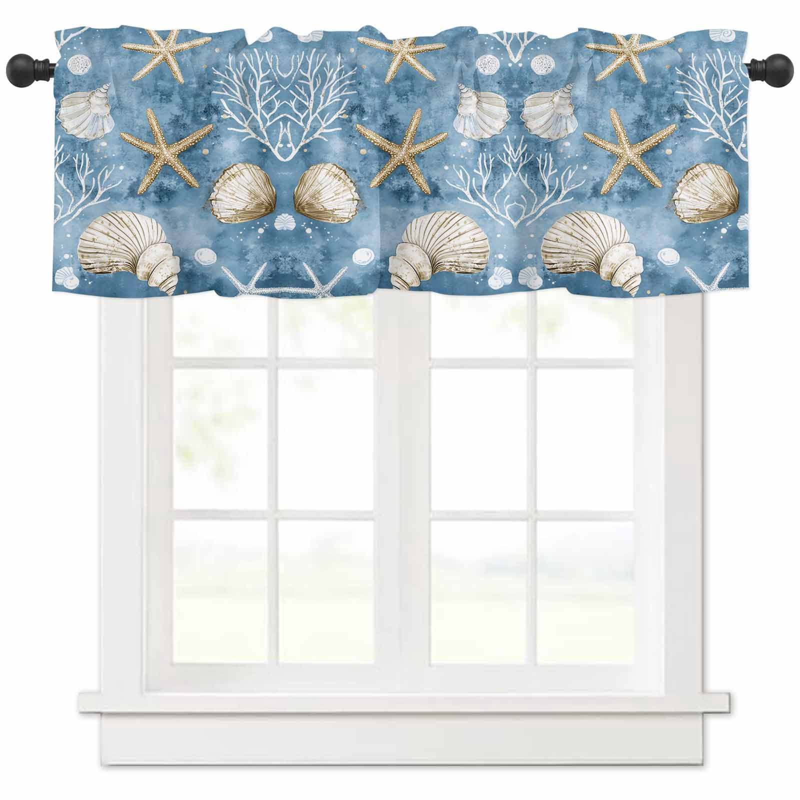 Blue Coastal Valances for Windows Farmhouse Kitchen Curtains Valances ...