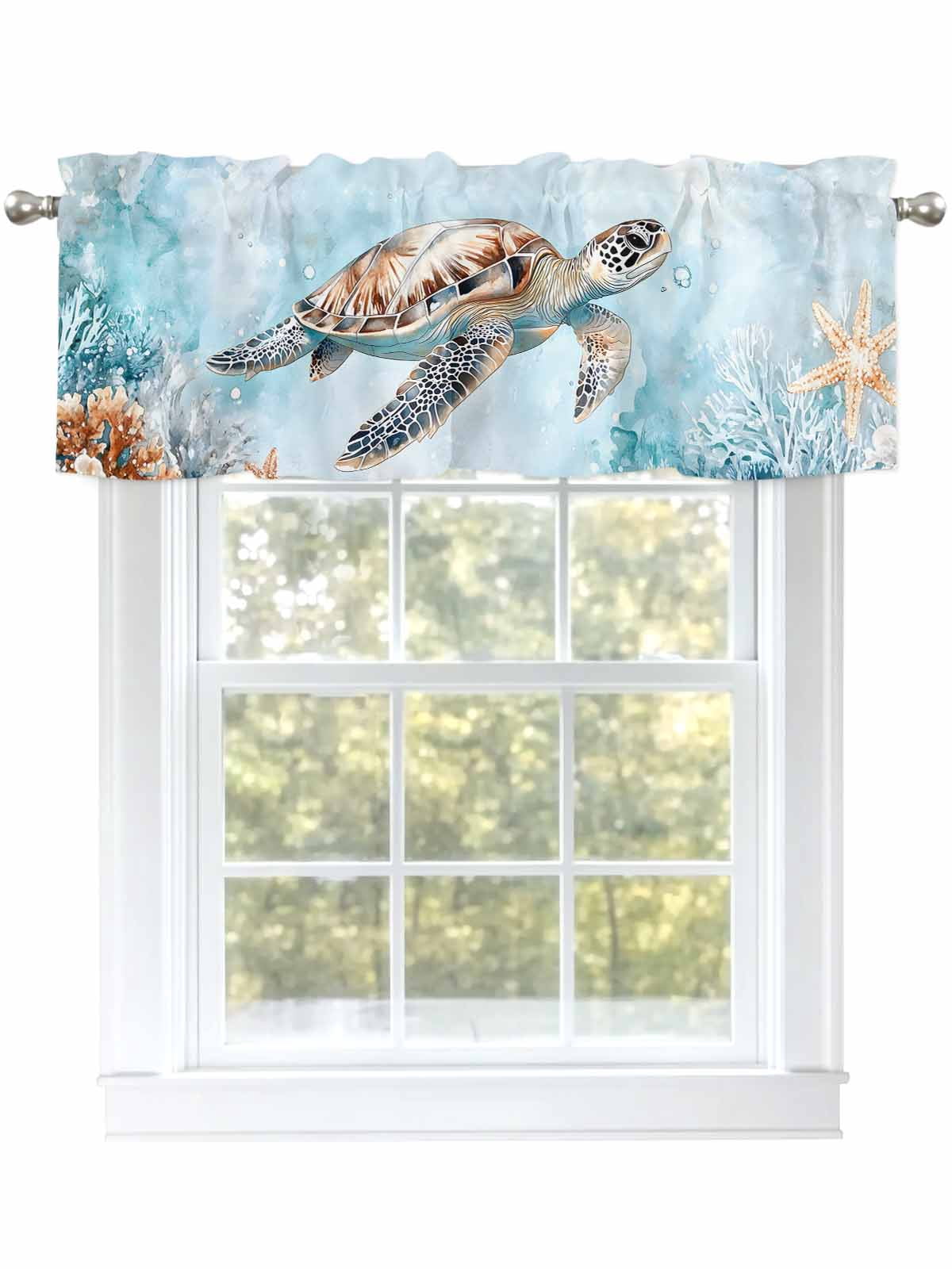 Blue Coastal Valances for Windows Sea Turtle Starfish Coral Summer ...