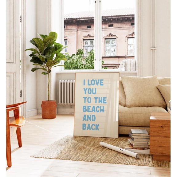 Blue Coastal Wall Art Beachy Room Decor Boho Beach Trendy Typography, Unframed Canvas
