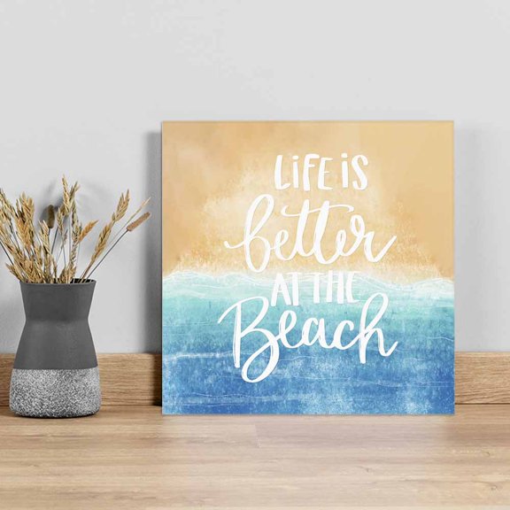 Blue Coastal Wall Art Painting on Canvas, Life Is Better At The Beach Beach Canvas Art Home Prints Wall Art Framed Modern Artwork for Living Room Bedroom Wall Decor 8x8in