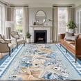 thumbnail image 1 of Blue Coastal Washable Living Room Rugs 5'x7', Eucalyptus Leaves Starfish Shells Retro Summer Low Pile Throw Large Area Rugs Non-Slip Sturdy Edge Binding Carpet for Dining Room Bedside Kitchen, 1 of 9