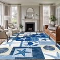 thumbnail image 1 of Blue Coastal Washable Living Room Rugs 5'x8', Summer Ocean Shell Crab Ocean Low Pile Throw Large Area Rug Non-Slip Sturdy Edge Binding Carpet for Living Room Kitchen Office, 1 of 9