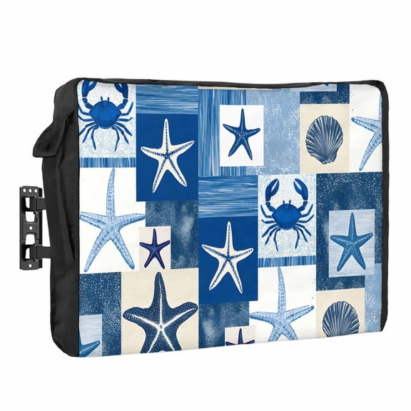 Blue Coastal Waterproof Outdoor TV Cover, Summer Ocean Shell Crab Ocean Outside Weatherproof TV Enclosures for 80 to 85 Inch LCD Television Shield Flat Screen Protectors