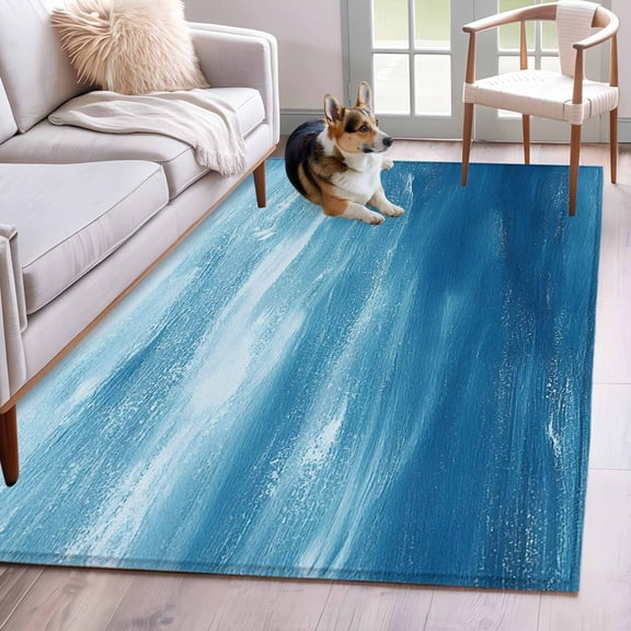 Blue Coastal Wave Area Rug 4x6 Washable Rug Non Slip Modern Abstract Summer Ocean Large Area Rug Indoor Floor Carpet for Entryway Bedroom Kitchen Living Room Home Office Dining Room Nursery