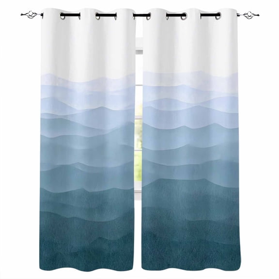 Blue Coastal Wave Blackout Curtains for Bedroom Living Room Darkening Curtains 84 Inch Length 2 Panels Set Summer Ocean Nautical Beach Ombre Window Curtain Window Treatment Grommet Drapes 52"x84"