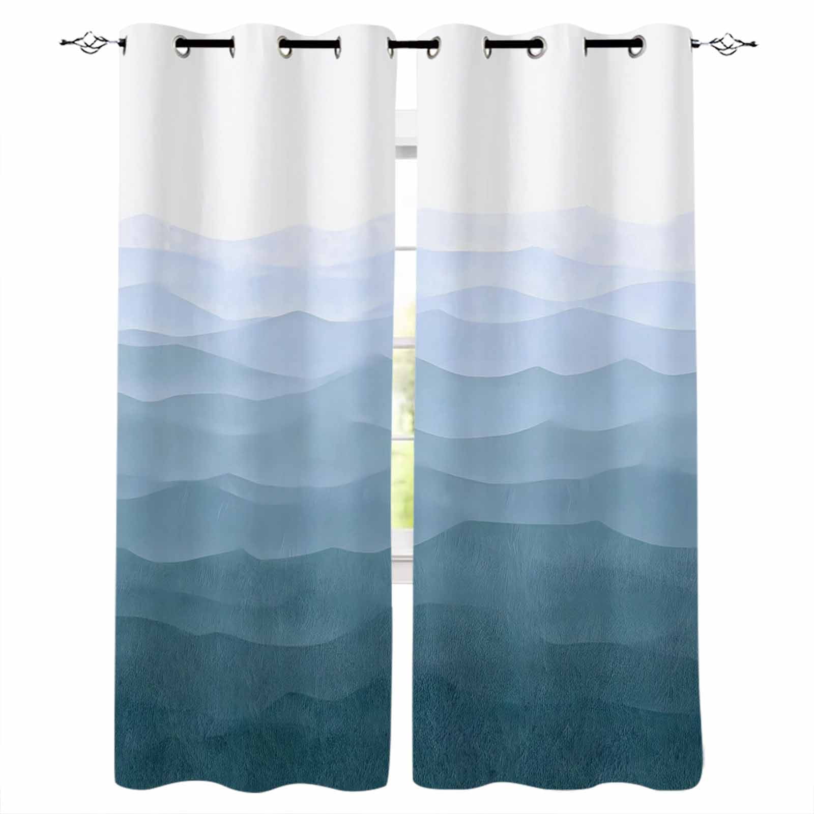Blue Coastal Wave Blackout Curtains for Bedroom/Living Room, Thermal