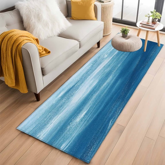 Blue Coastal Wave Kitchen Runner Rug 2x6 Washable Runners for Hallway Non Slip Modern Abstract Summer Ocean Large Area Rug Indoor Floor Carpet for Bathroom Laundry Entryway Bedroom Living Room