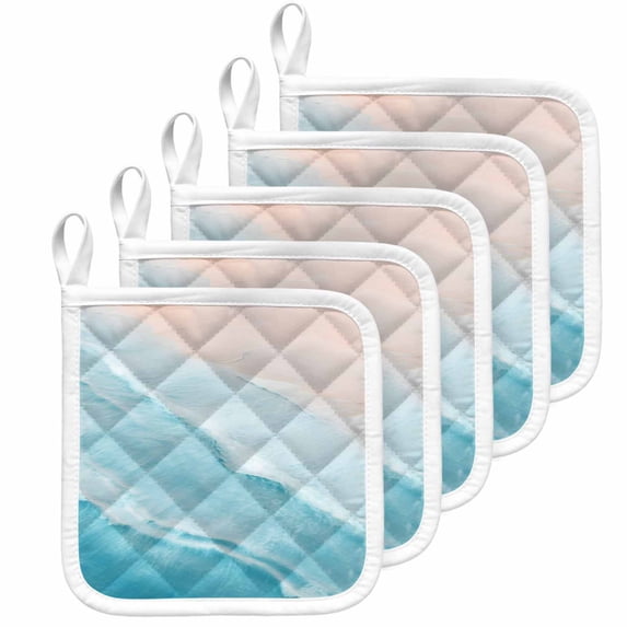 Blue Coastal Wave Pot Holders for Kitchen Heatproof Potholder, 5 Pack Summer Modern Ocean Beach Hot Pads Multipurpose Oven Pads Cloth Potholders Trivet for Cooking Baking