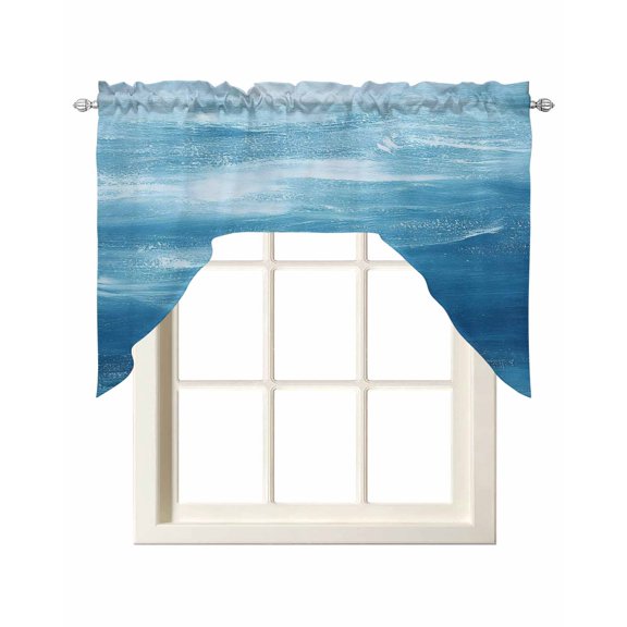 Blue Coastal Wave Swag Valances for Windows, Small Curtains Drapes, Modern Abstract Summer Ocean Kitchen Window Curtains Over Sink Rod Pocket Window Treatment Valance for Bedroom/Bathroom 56"x36"