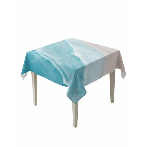 Blue Coastal Wave Table Cloth, Summer Modern Ocean Beach Waterproof Tablecloth for Square Tables, Reusable Washable Fabric Table Cover for Restaurant Kitchen Dining Tables 60"x60"