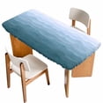 thumbnail image 1 of Blue Coastal Wave Table Cloths for 4 Foot Rectangle Tables, Summer Ocean Nautical Beach Ombre Patio Waterproof Elastic Fitted Tablecloths, Washable Rectangular Table Cover for Camping, 1 of 8