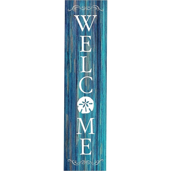 Blue Coastal Welcome Sign For Front Door, Wooden Porch Decor, Durable Pine Welcome Signs For Front Porch, Indoor Hanging Door Signs for Home, Vertical Wall Decor, Decorative & Cozy House Signs - 2 Ft